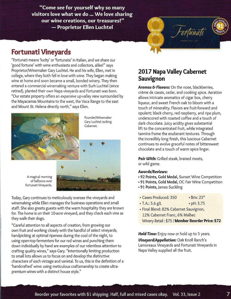 Uncorked Napa Valley 2017 Fortunati Vineyards Napa Valley Cabernet Sauvignon