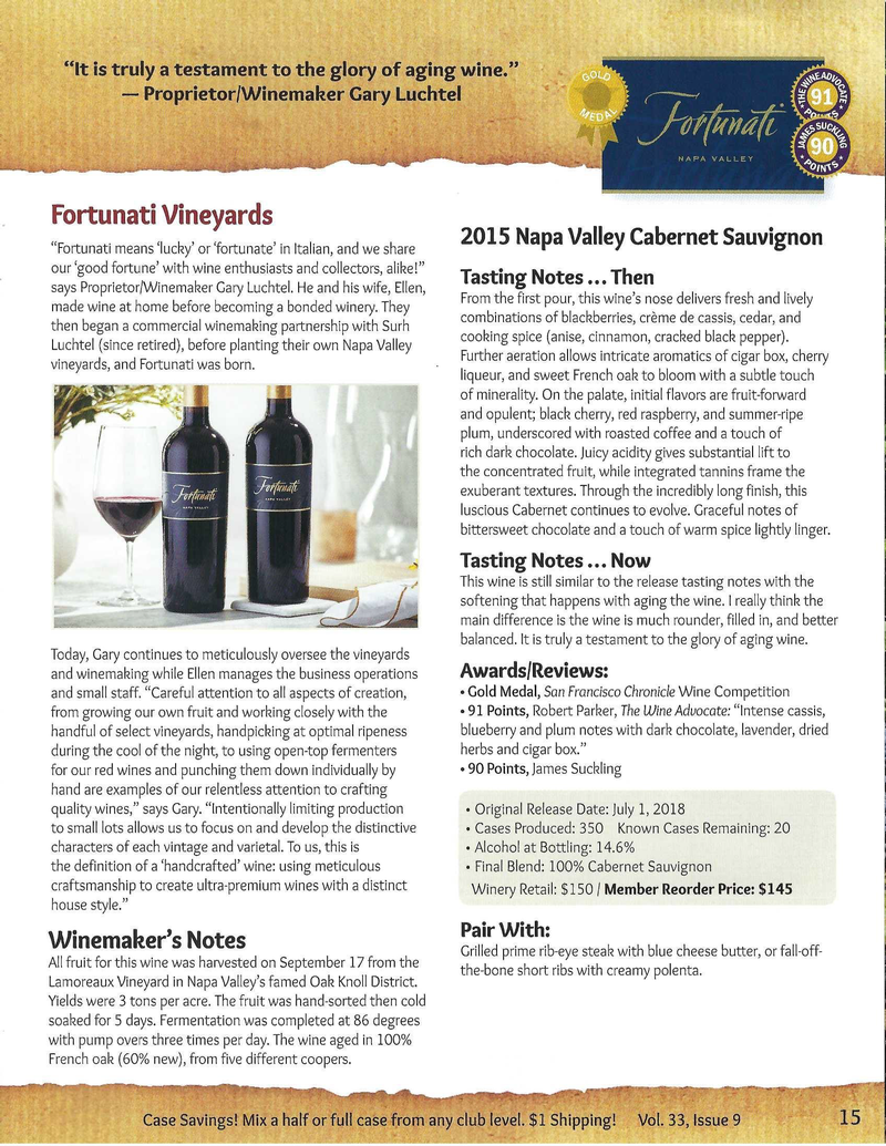 Uncorked Napa Valley 2015 Fortunati Vineyards Napa Valley Cabernet Sauvignon