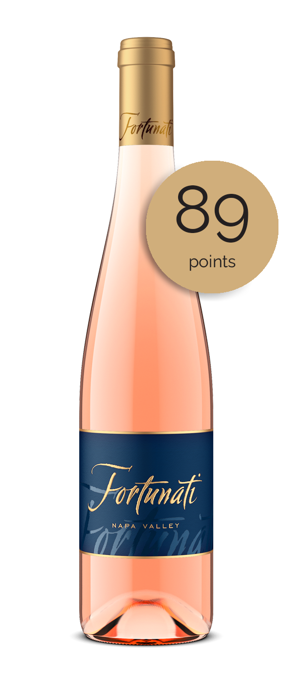 Fortunati rosé wine bottle with an 89 point medallion