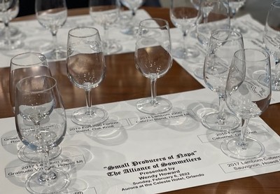 Tasting setup at the Alliance of Sommeliers of Central Florida event